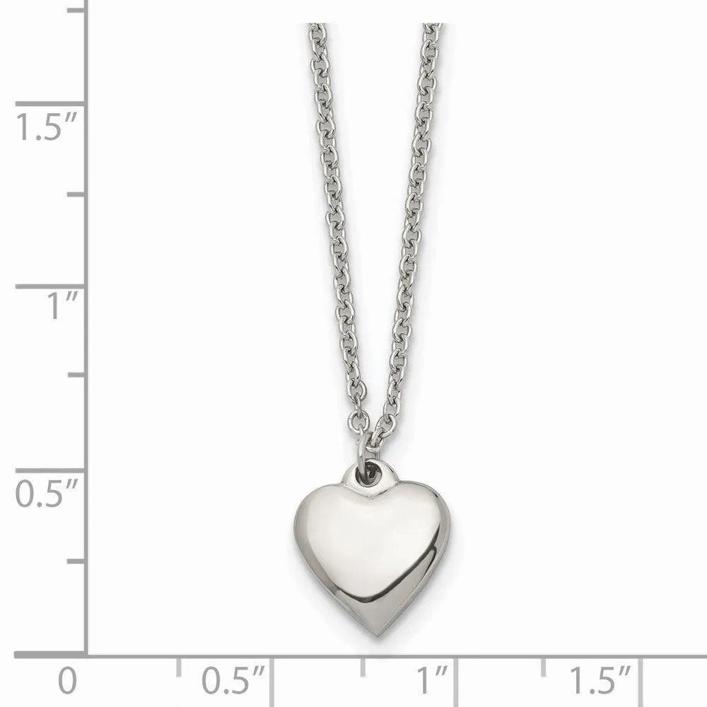 Stainless Steel Polished Heart w/1.50in. ext. Necklace