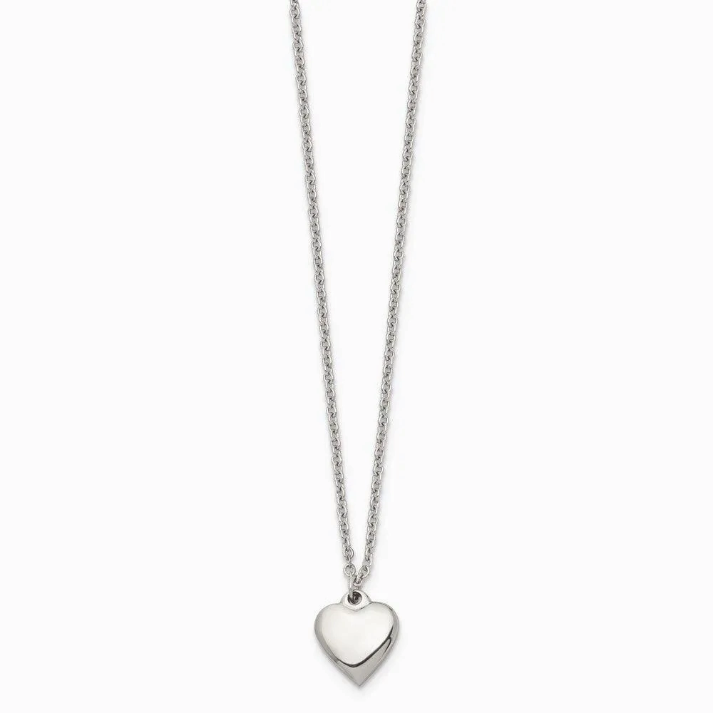 Stainless Steel Polished Heart w/1.50in. ext. Necklace