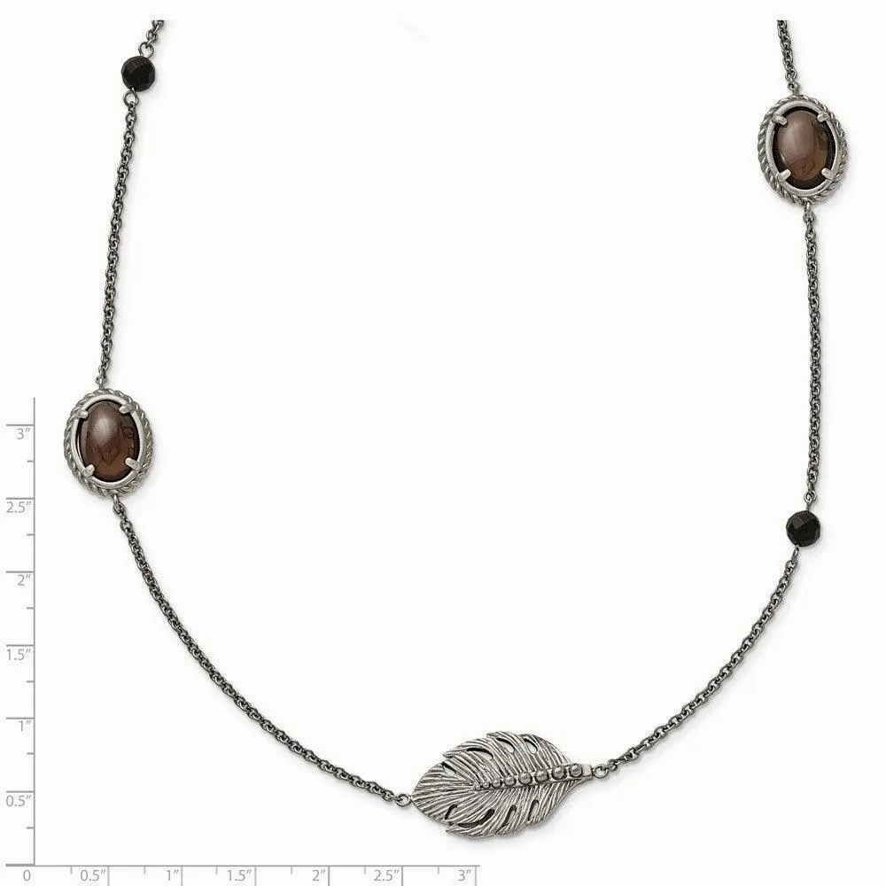 Stainless Steel Polished Smoky Quartz/Black Onyx w/2in ext. Necklace