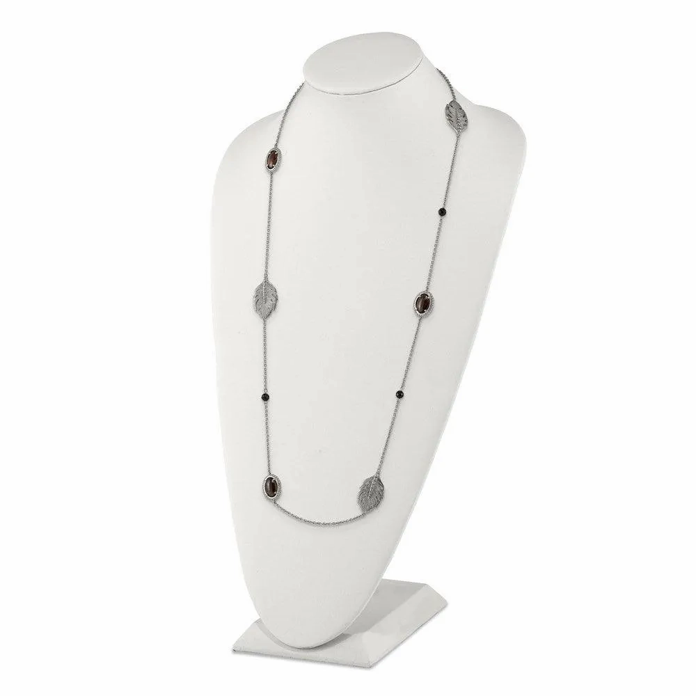 Stainless Steel Polished Smoky Quartz/Black Onyx w/2in ext. Necklace