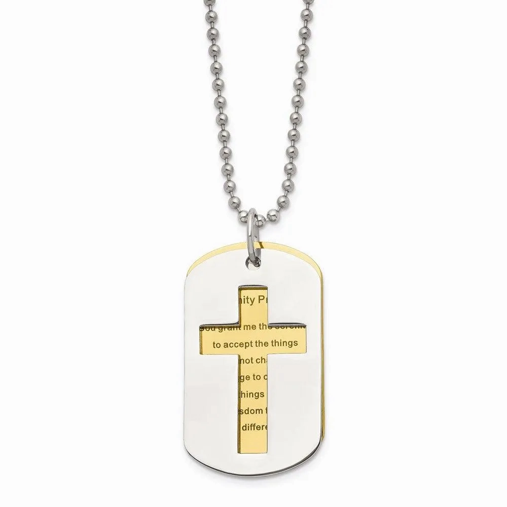 Stainless Steel Polished Yellow IP-plated Serenity Prayer Necklace