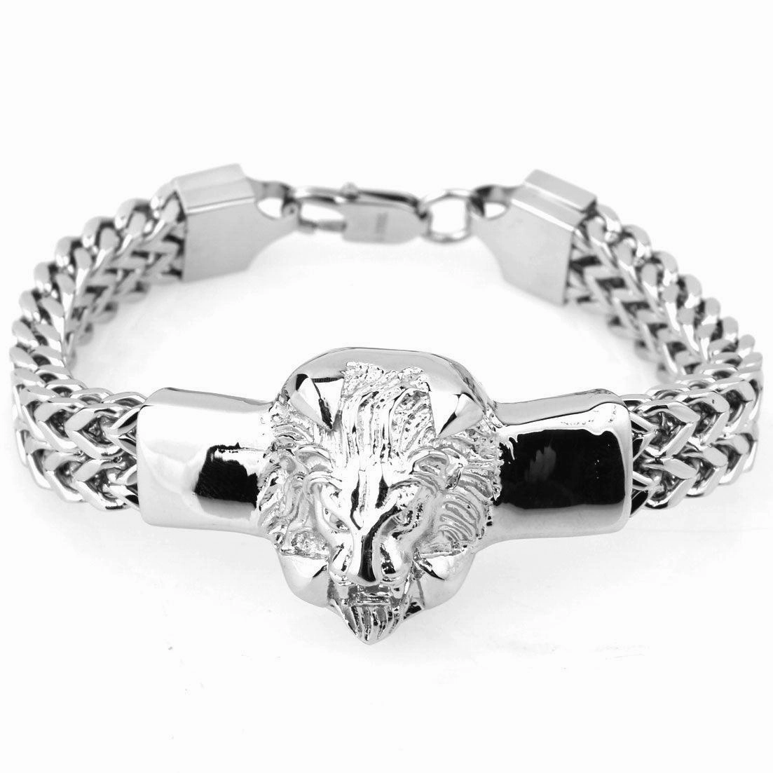 Stainless Steel Titanium Personality Twist Lion Head Bracelet