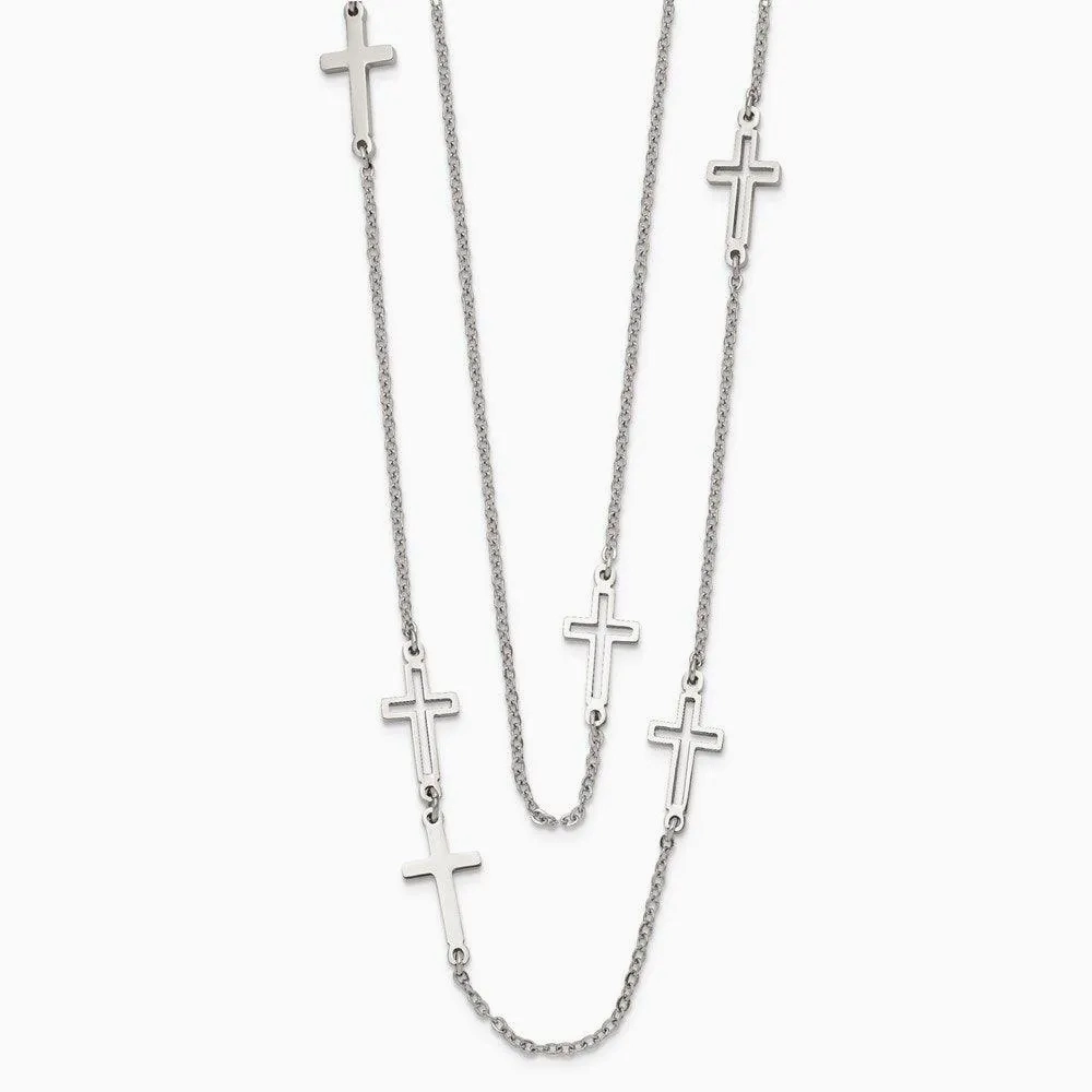 Stainless Steel Two Strand Cross Necklace