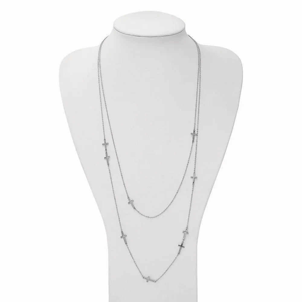 Stainless Steel Two Strand Cross Necklace