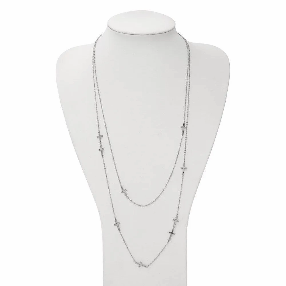 Stainless Steel Two Strand Cross Necklace