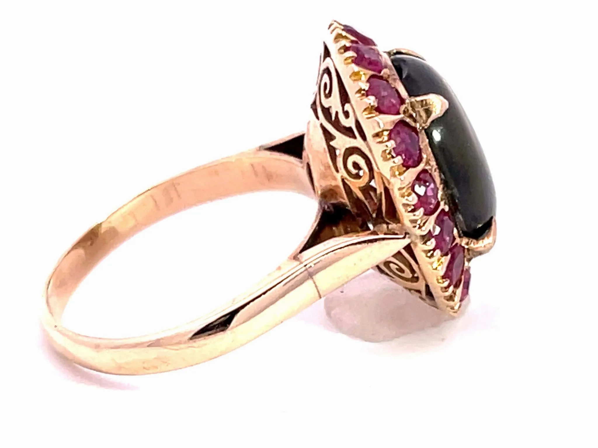 Star Sapphire Ruby Halo Ring in 18k Yellow Gold