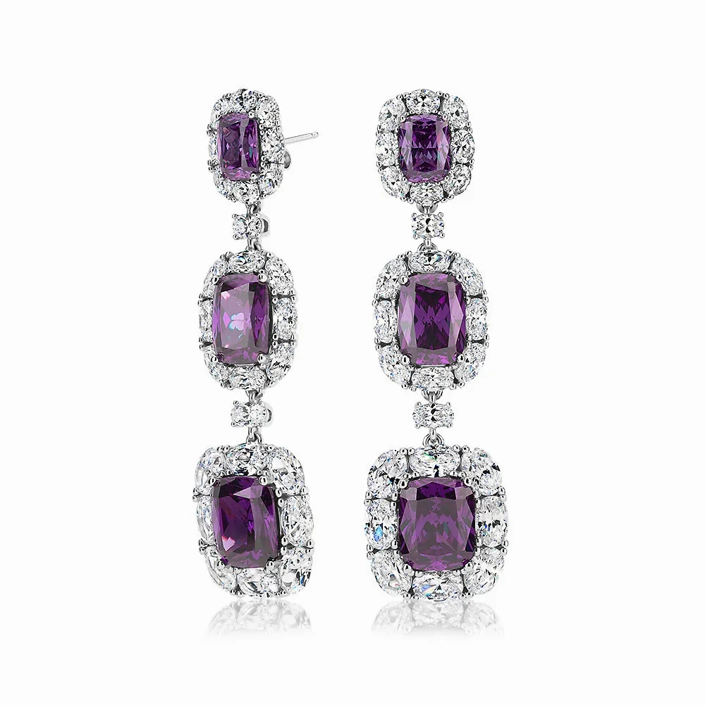 Statement earrings with amethyst simulants and 12.46 carats* of diamond simulants in sterling silver