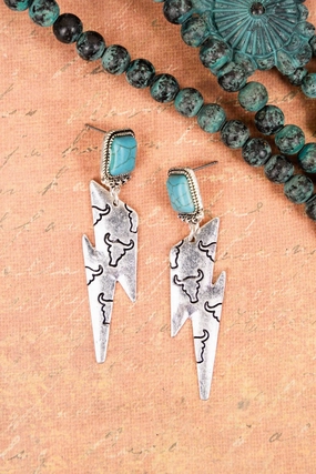 Steer Strike Turquoise Silvertone Earrings texture-rose-gold  