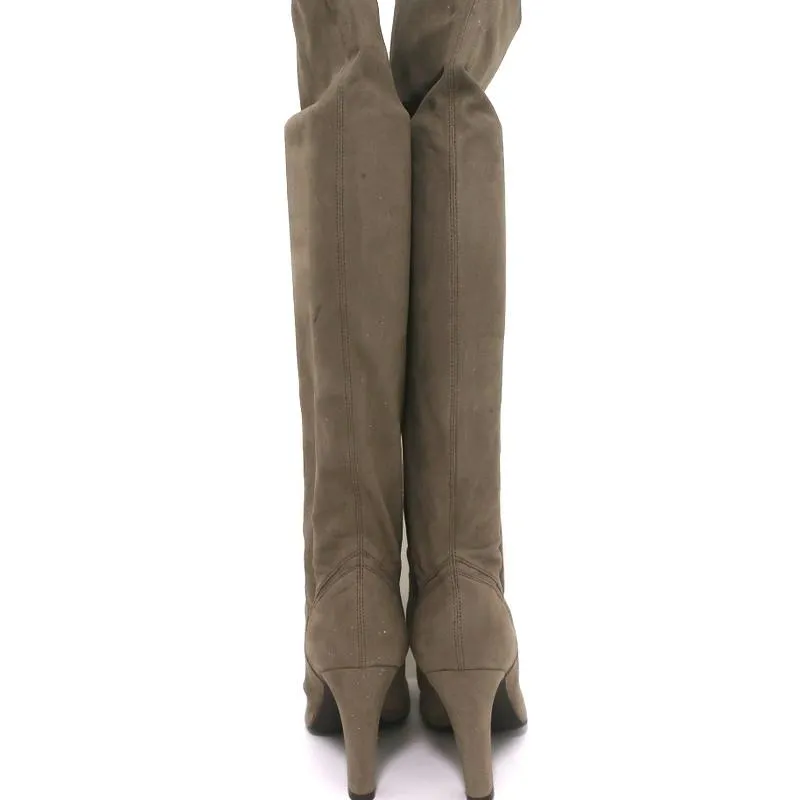 Stella McCartney Over-the-Knee-Stiefel Taupe Glitzer Kunstwildleder Größe 41 High Heel