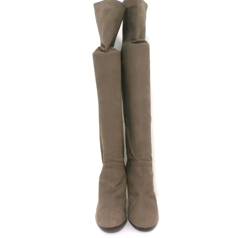 Stella McCartney Over-the-Knee-Stiefel Taupe Glitzer Kunstwildleder Größe 41 High Heel
