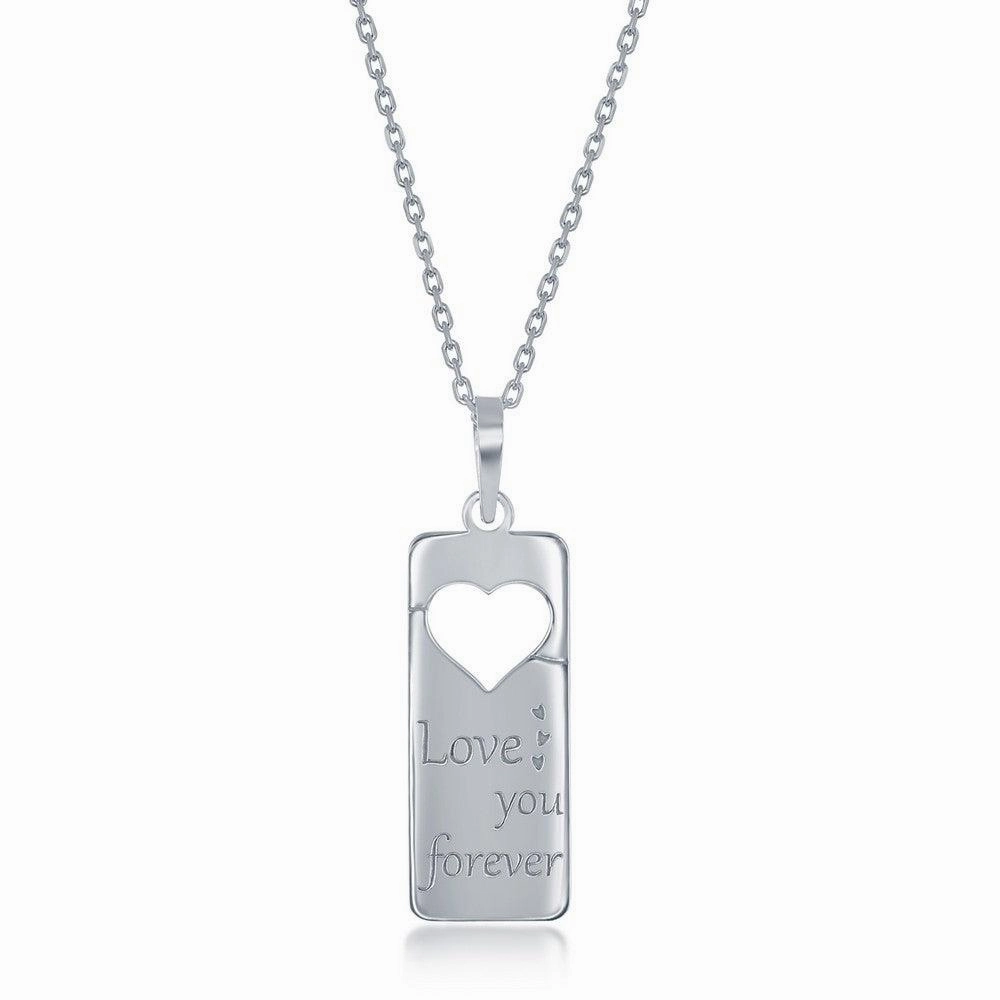 Sterling Silver 2PC Tag Heart Necklace Set - 16 2 Inch  Love You Forever Tag & 14 2 Mom Heart