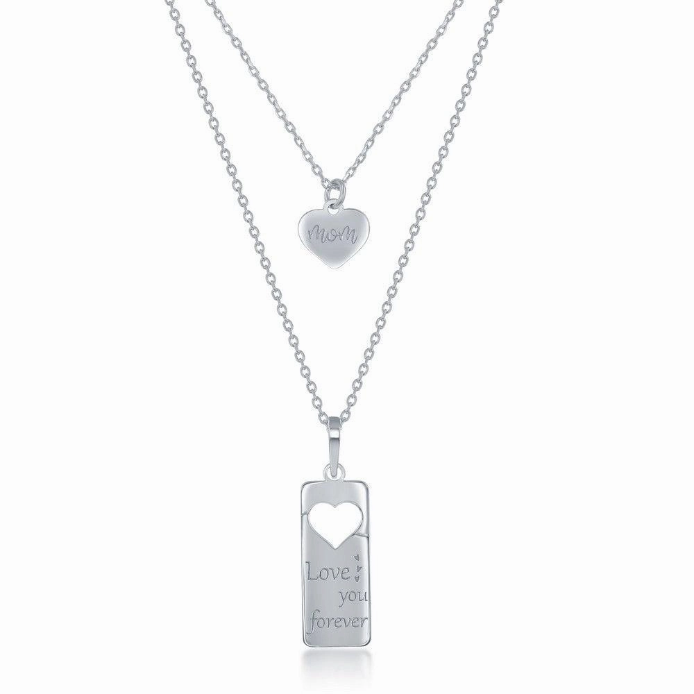 Sterling Silver 2PC Tag Heart Necklace Set - 16 2 Inch  Love You Forever Tag & 14 2 Mom Heart suit-set  