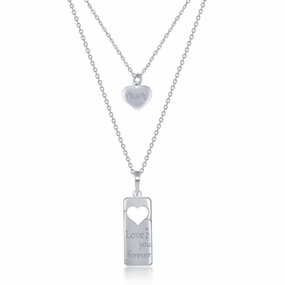 Sterling Silver 2PC Tag Heart Necklace Set - 16 2 Inch  Love You Forever Tag & 14 2 Mom Heart suit-set  
