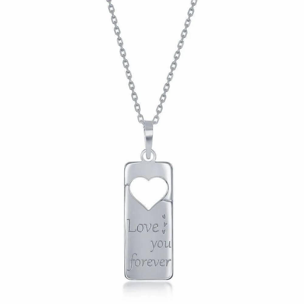 Sterling Silver 2PC Tag Heart Necklace Set - 16 2 Inch  Love You Forever Tag &amp; 14 2 Mom Heart