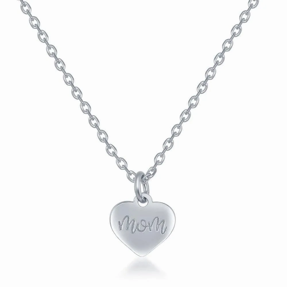 Sterling Silver 2PC Tag Heart Necklace Set - 16 2 Inch  Love You Forever Tag &amp; 14 2 Mom Heart
