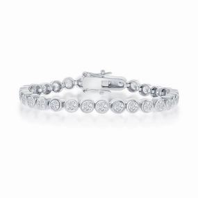 Sterling Silver 3mm Bezel-Set Round CZ Tennis Bracelet, 7" suit-set  