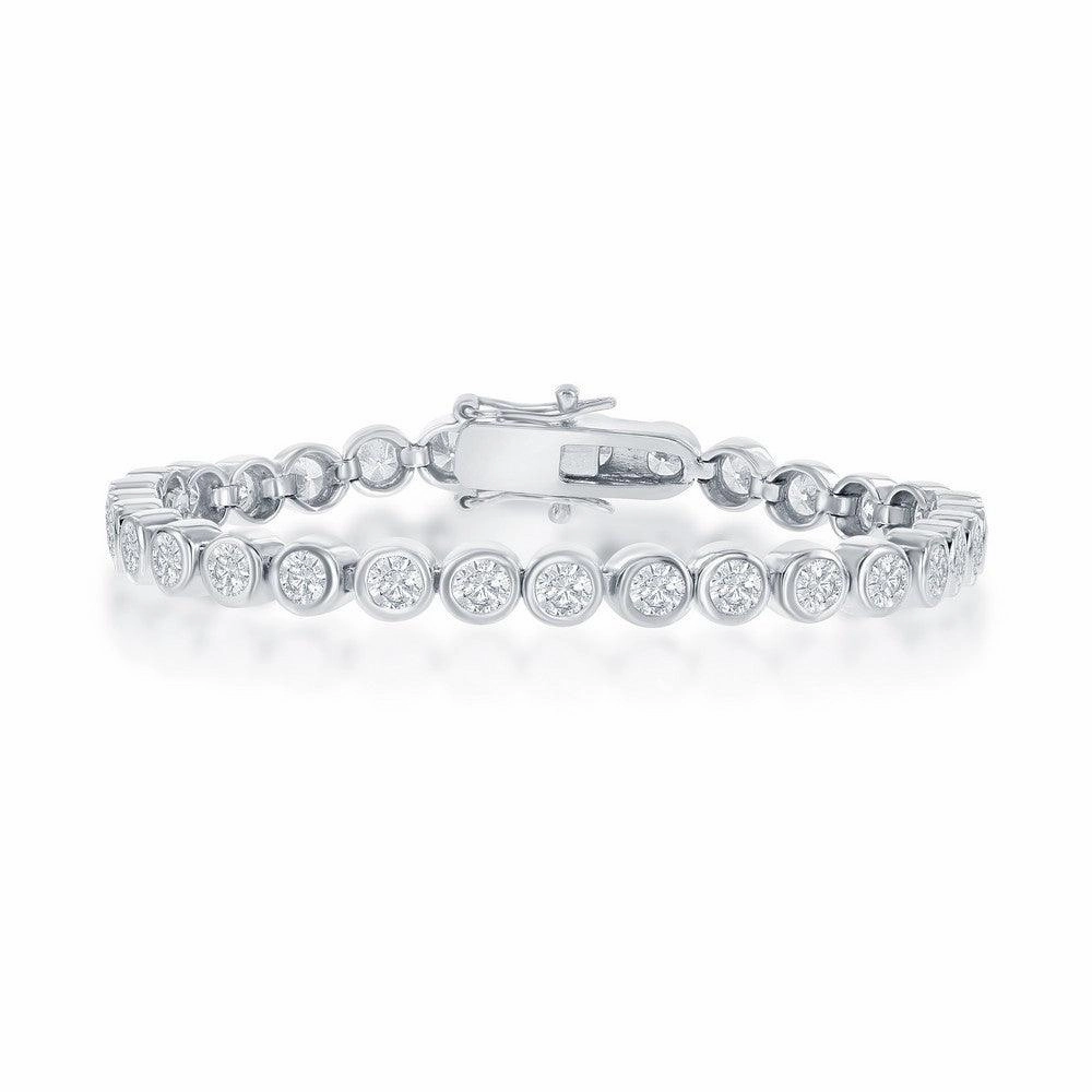 Sterling Silver 3mm Bezel-Set Round CZ Tennis Bracelet, 7" suit-set  