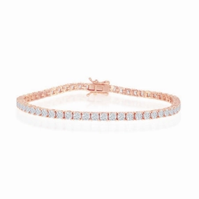 Sterling Silver 3mm Prong-Set Round CZ Tennis Bracelet - Rose Gold Plated suit-set  