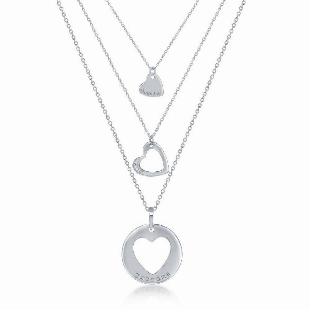 Sterling Silver 3PC Generation-Hearts Necklace Set - 18 2 Inch Grandma 16 2 Inch Mom; 14 2 Daughter suit-set  