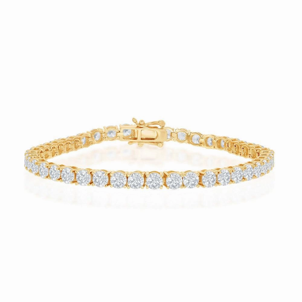 Sterling Silver 4mm Prong-Set Round CZ Tennis Bracelet - Gold Plated suit-set  
