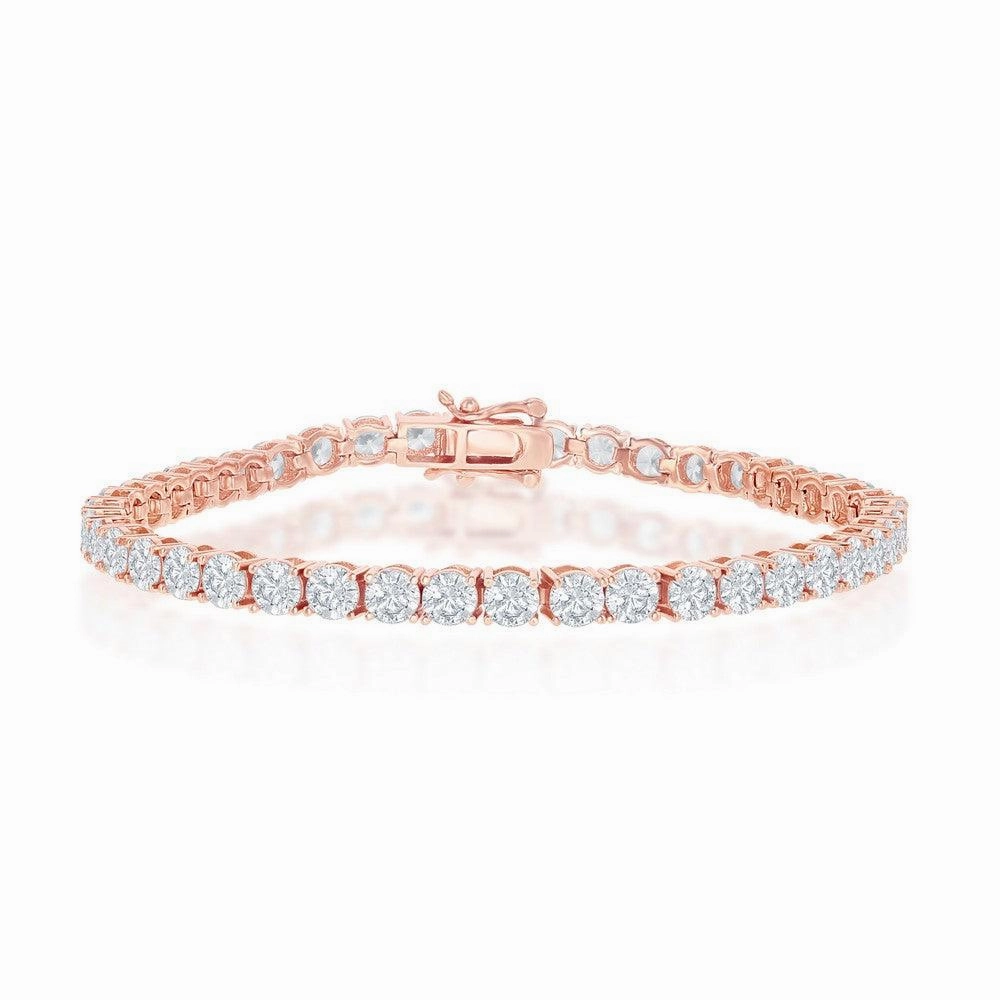 Sterling Silver 4mm Prong-Set Round CZ Tennis Bracelet - Rose Gold Plated suit-set  