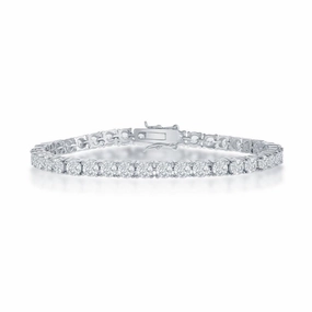 Sterling Silver 4mm Prong-Set Round CZ Tennis Bracelet suit-set  