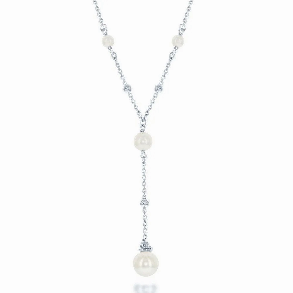 Sterling Silver 6mm Moon Beads and Larger 8mm Pearl Necklace
