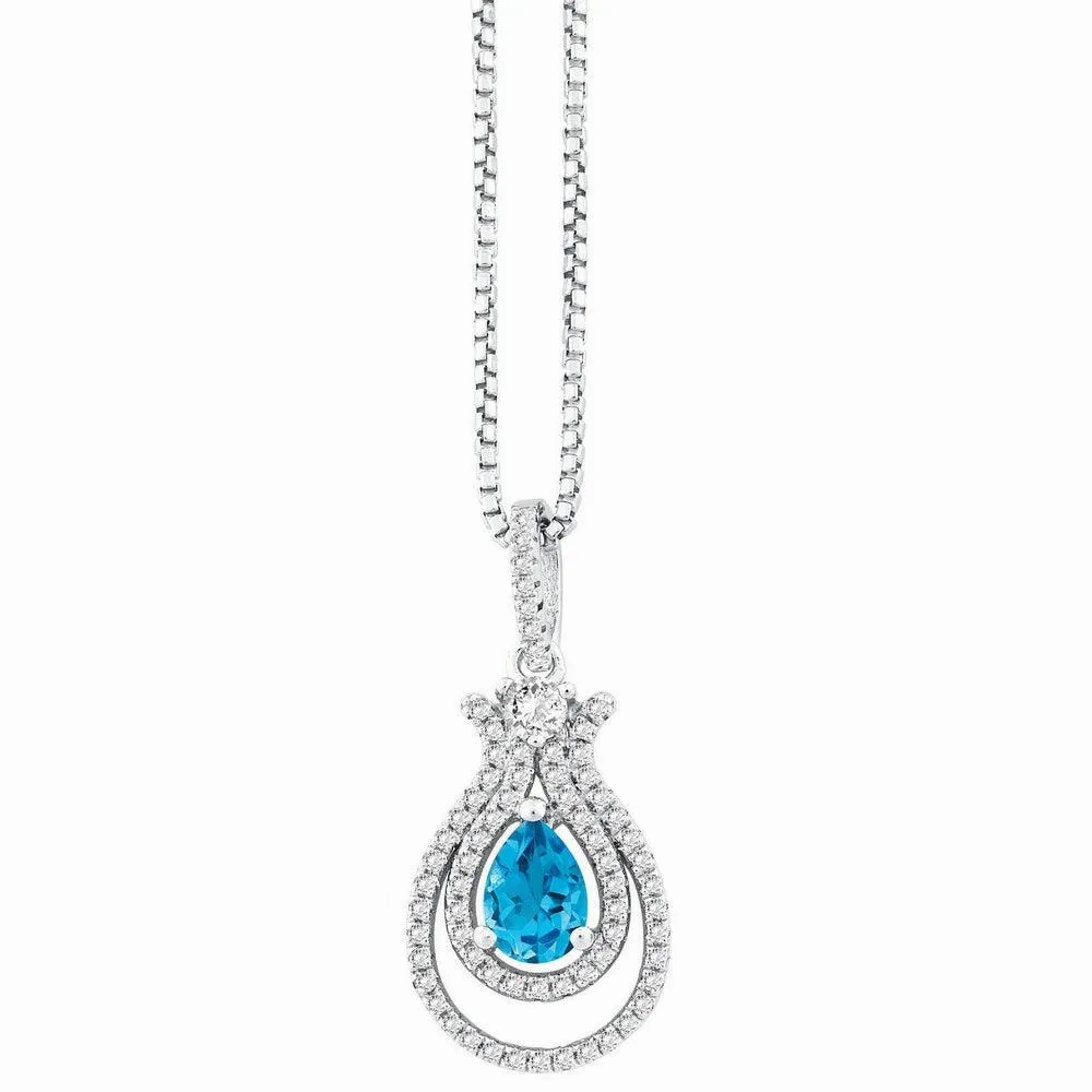 Sterling Silver .945cttw Round &amp; Pear Swiss Blue Topaz with .552ct Wh Tpz  Necklace
