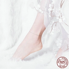 Sterling Silver Anklet Platinum Plated Simple Fashion 