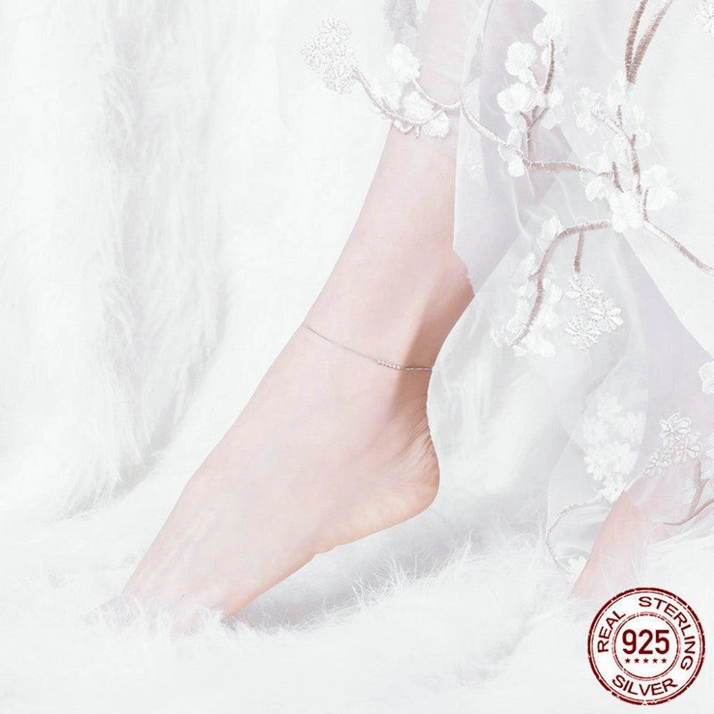 Sterling Silver Anklet Platinum Plated Simple Fashion 