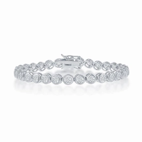 Sterling Silver Bezel Set 4mm CZ Tennis Bracelet, 7" suit-set  