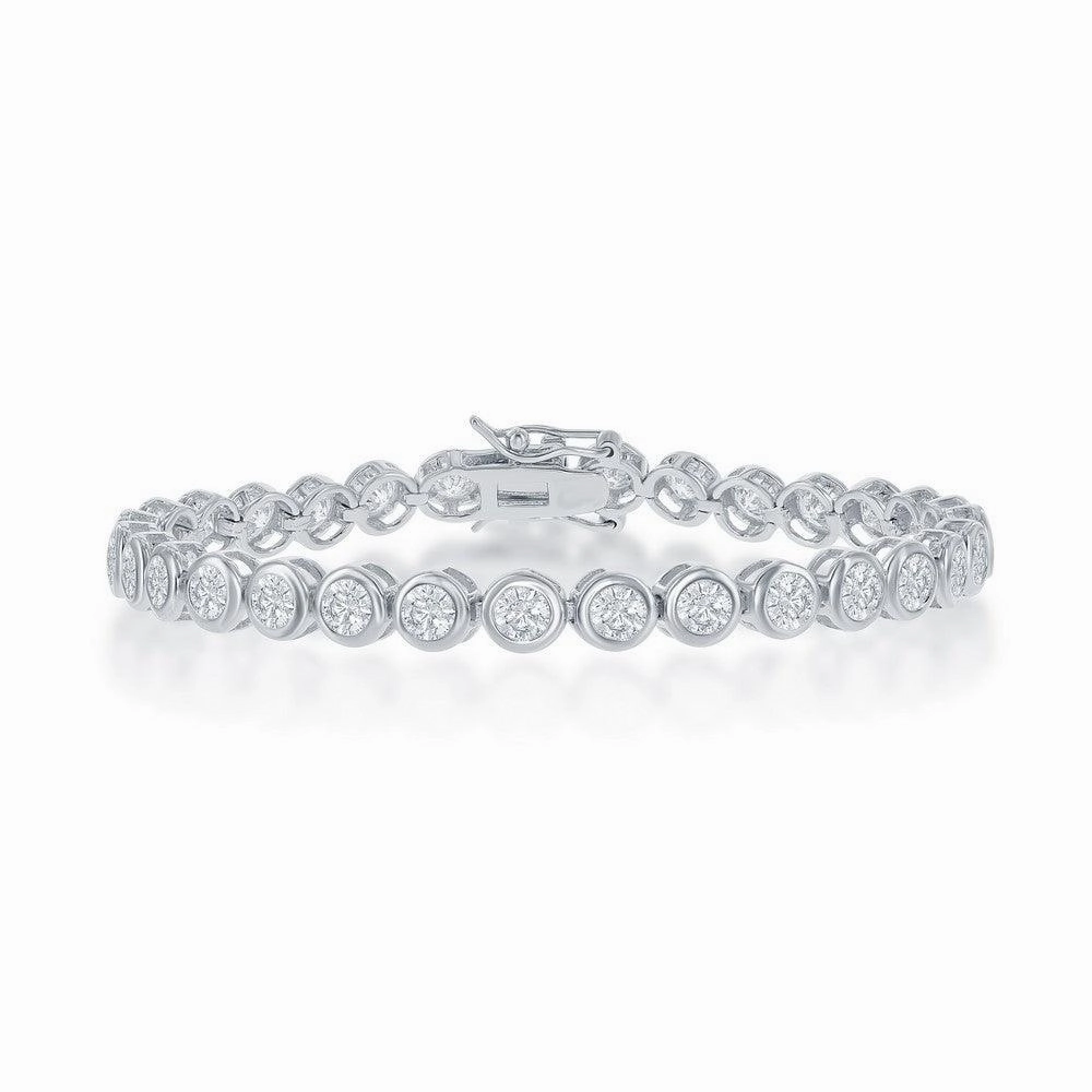 Sterling Silver Bezel Set 4mm CZ Tennis Bracelet, 7" suit-set  