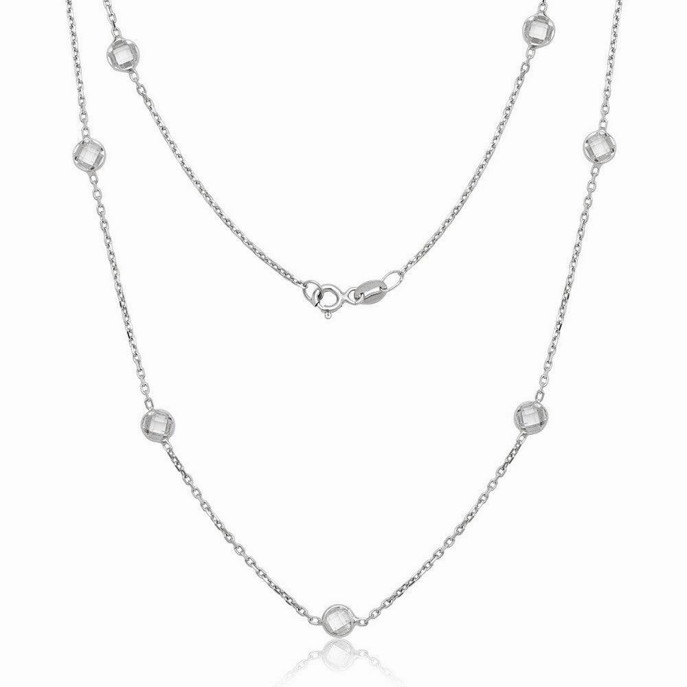 Sterling Silver Bezel Set Faceted CZ Necklace suit-set  