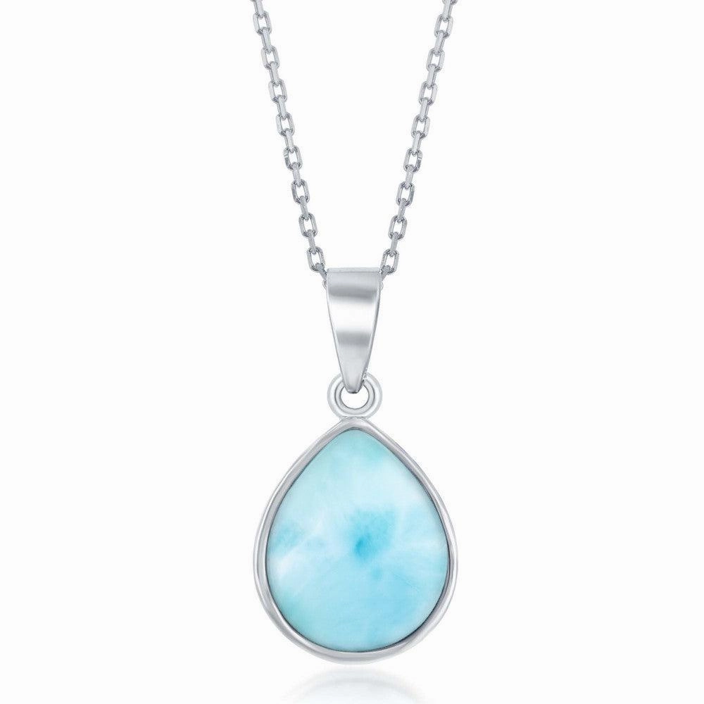 Sterling Silver Bezel-set Larimar Teardrop Pendant suit-set  