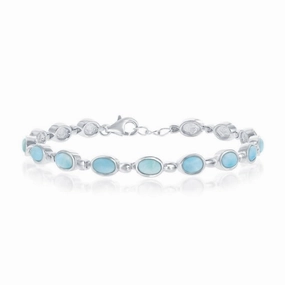 Sterling Silver Bezel-Set Oval Larimar Linked Bracelet, 7" suit-set  