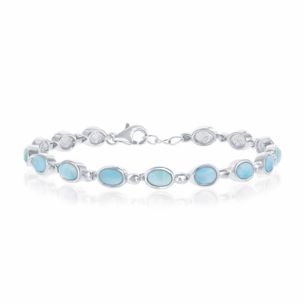 Sterling Silver Bezel-Set Oval Larimar Linked Bracelet, 7" suit-set  
