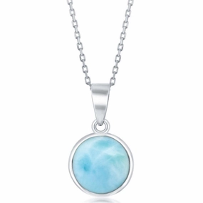 Sterling Silver Bezel-set Round Larimar Pendant suit-set  
