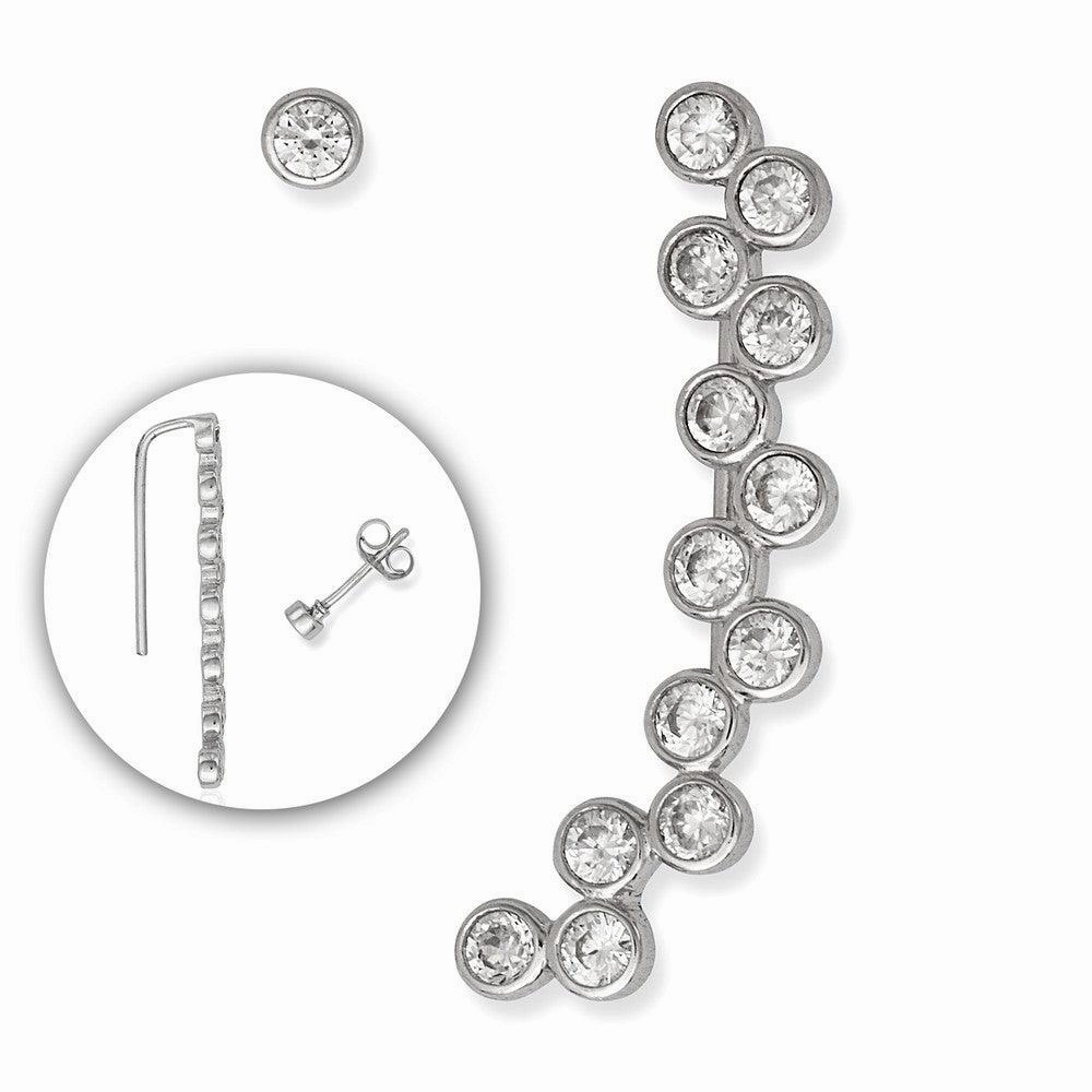 Sterling Silver Bezel Set Zig Zag Climber Earrings suit-set  