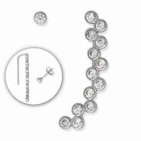 Sterling Silver Bezel Set Zig Zag Climber Earrings suit-set  