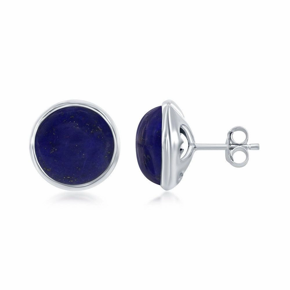 Sterling Silver Blue Lapis Bezel Set Stud Earrings suit-set  