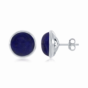 Sterling Silver Blue Lapis Bezel Set Stud Earrings suit-set  
