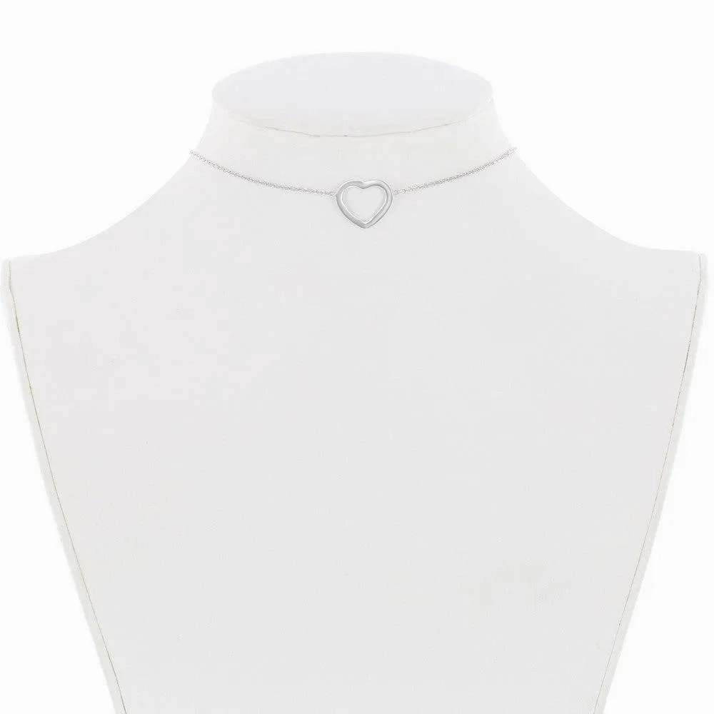 Sterling Silver Center Open Heart Choker Necklace
