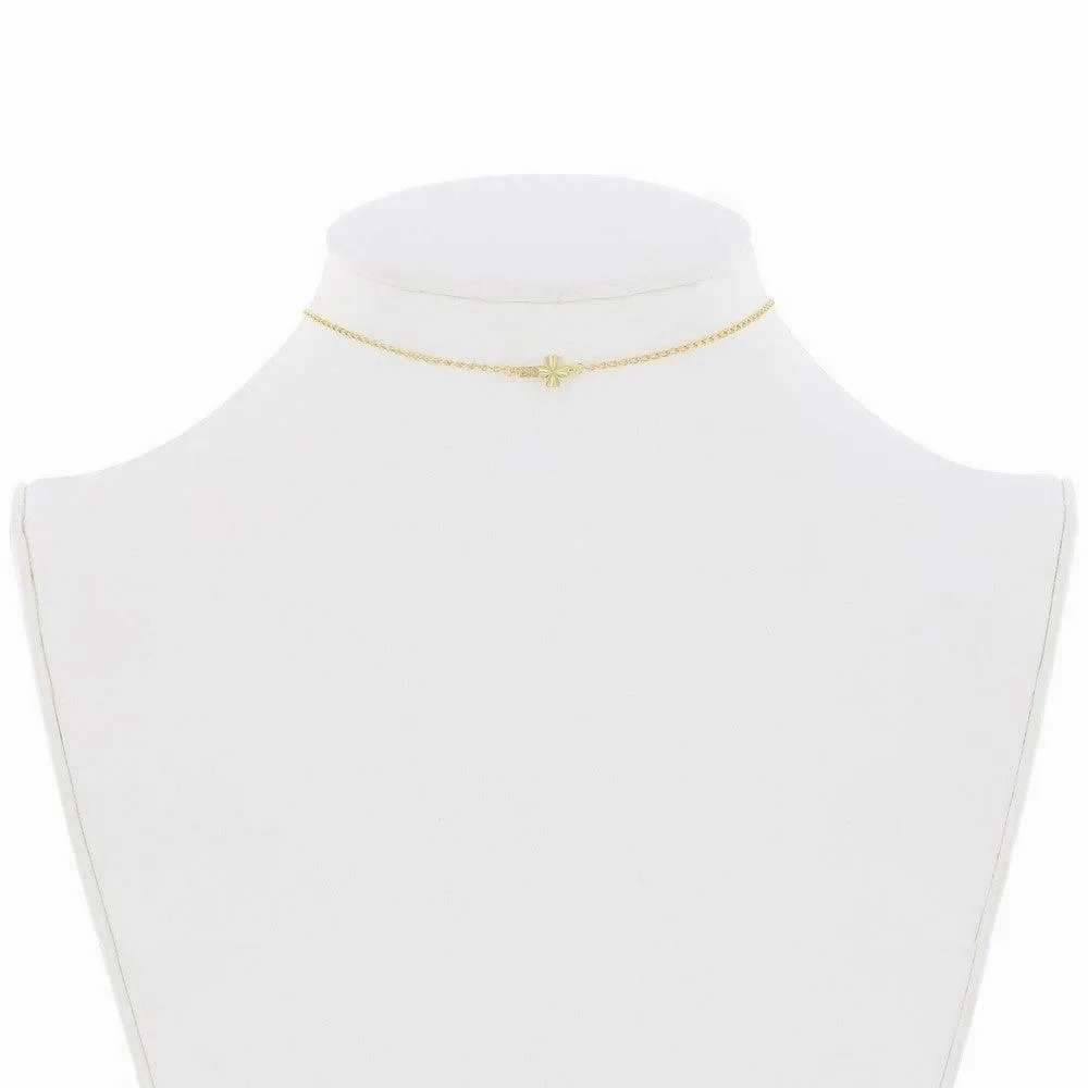 Sterling Silver Center Small Sideways Cross Choker - Gold Plated