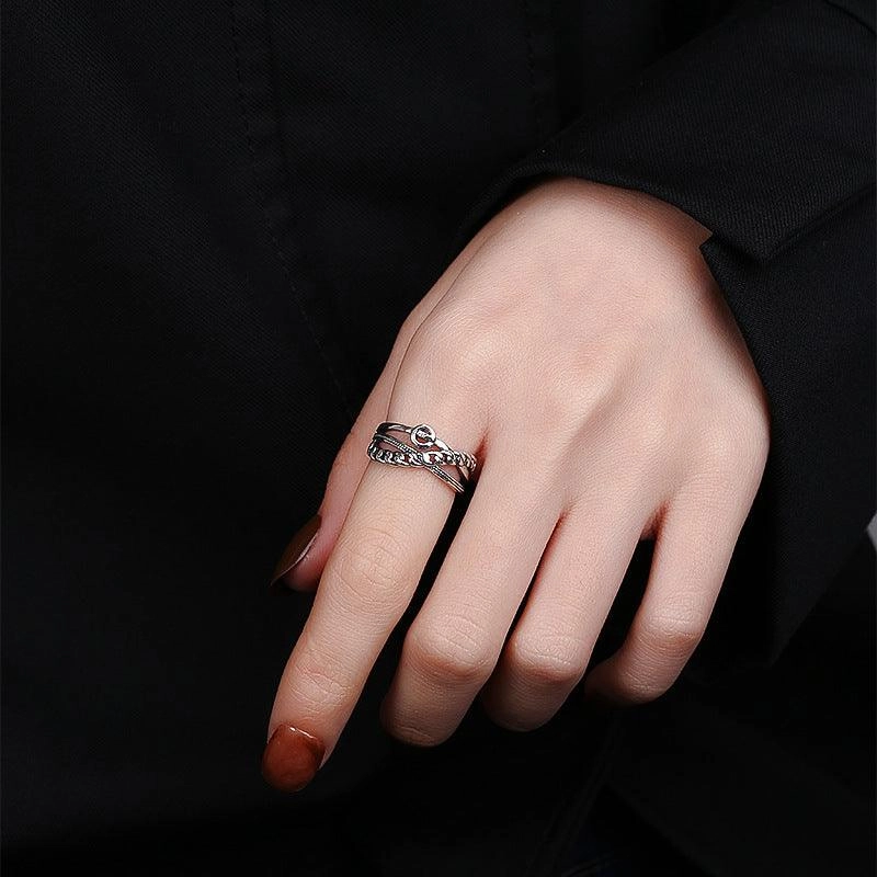 Sterling Silver Chain Stitching Cross Irregular Ring