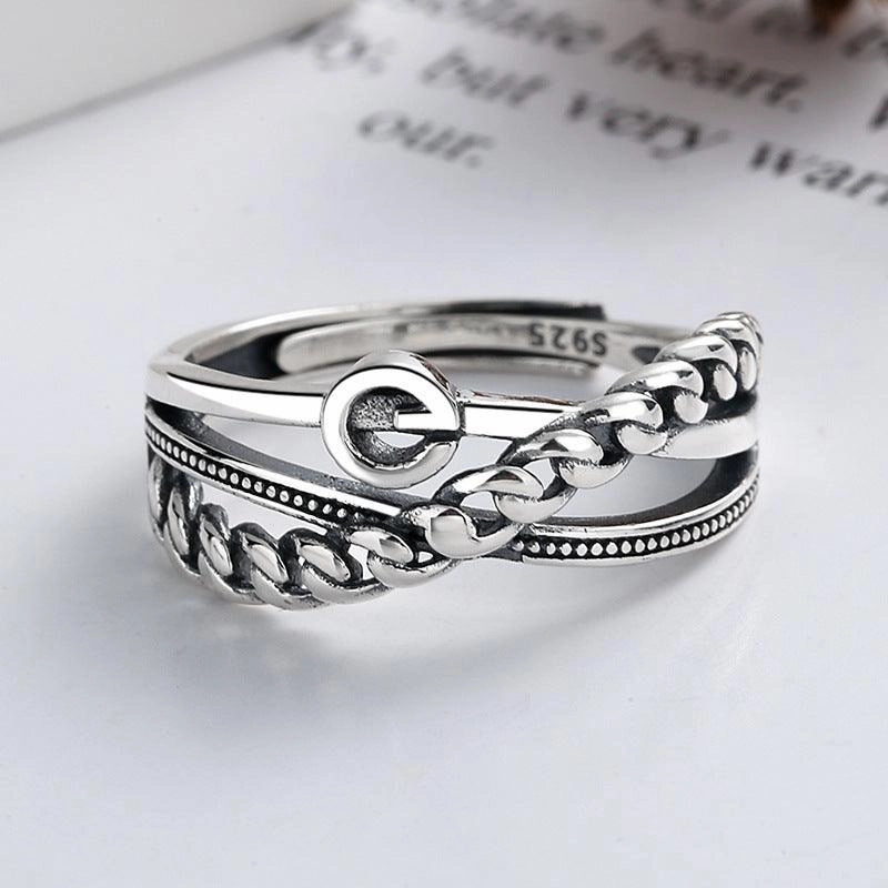 Sterling Silver Chain Stitching Cross Irregular Ring