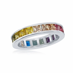 Sterling Silver Channel Set Rainbow CZ Band Ring - W-2130 suit-set  