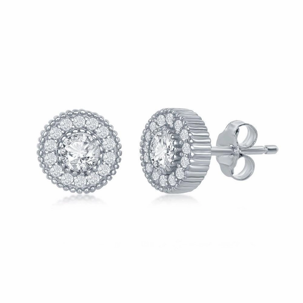 Sterling Silver Cubic Zirconia Halo Necklace and Earrings Set