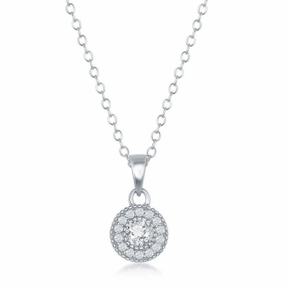 Sterling Silver Cubic Zirconia Halo Necklace and Earrings Set