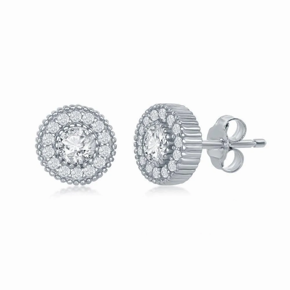 Sterling Silver Cubic Zirconia Halo Necklace and Earrings Set