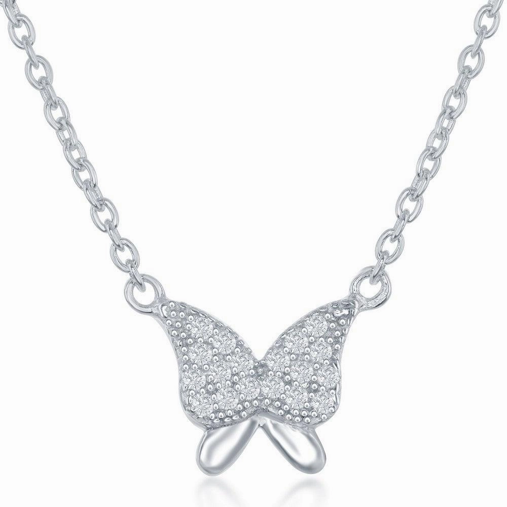 Sterling Silver CZ Butterfly Necklace and Earrings Set